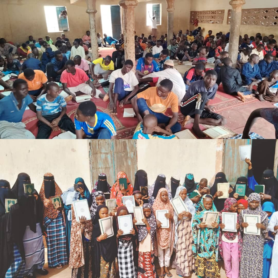 Students memorizing the Quran and holding their books