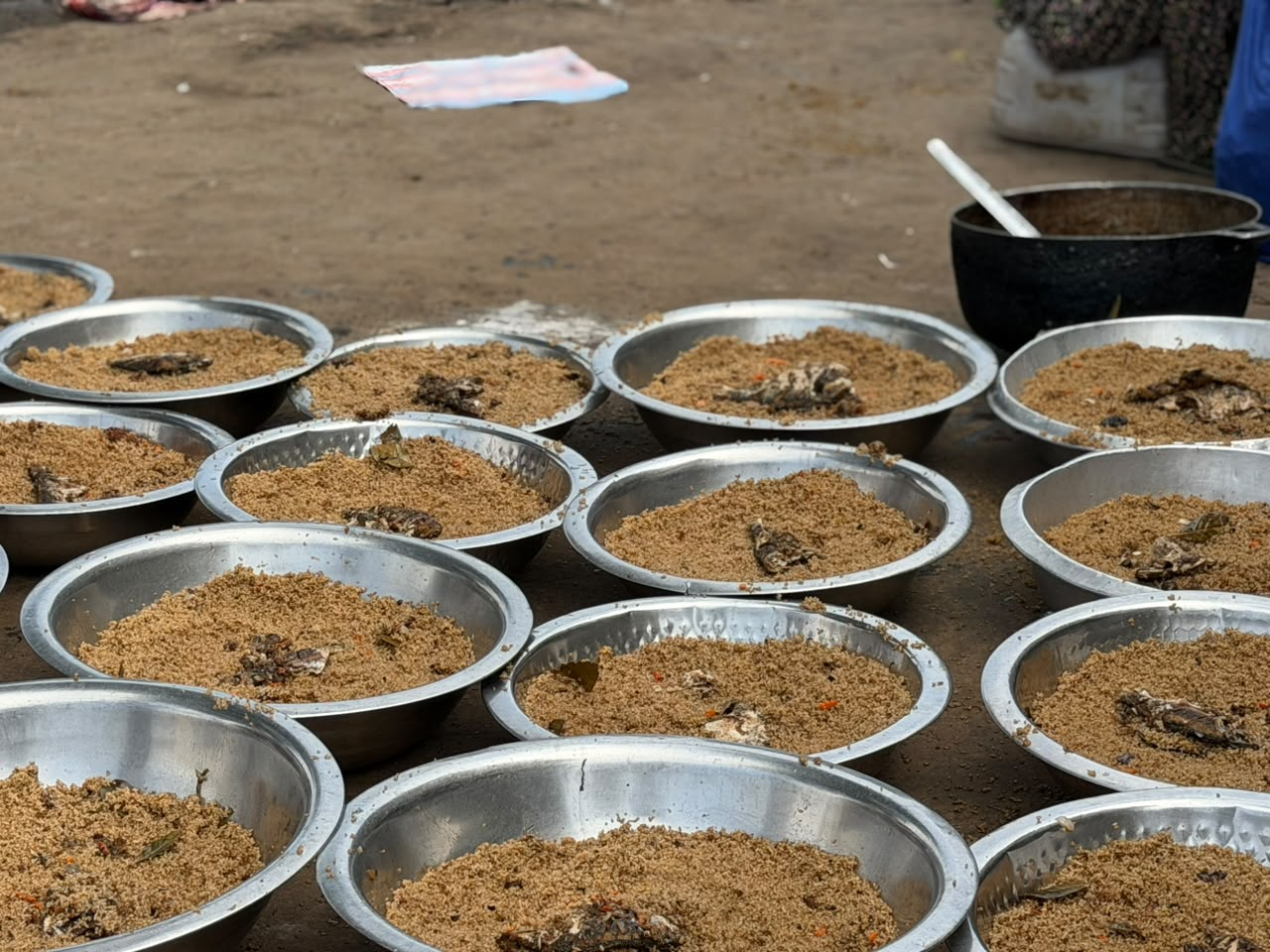 Bowls of food prepared for the Daara students' communal meal